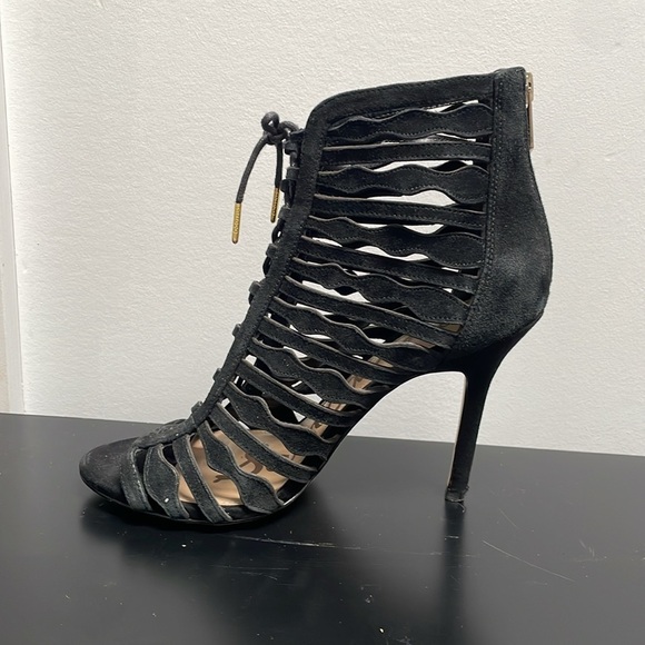 Sam Edelman Black Suede High-Heeled Gladiator Sandal 6.5 Lace Up Back Zipper - Picture 4 of 12